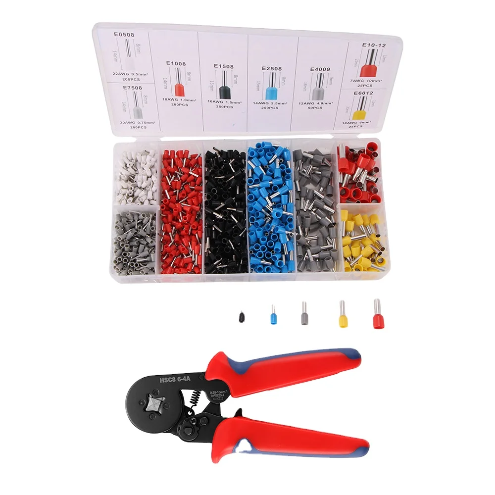 LEKON WXC8 6-4 Wire crimper Plier set Cable ferrule crimping tool kit with 1200 terminal Hand Wire Cable Tools terminal wire pli