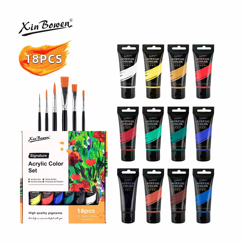 Xin Bowen 35ml 12 Colors Acrylic Paint Plastic Tube Acrylic Color Set Non Toxic Painting Good Quality For Painting