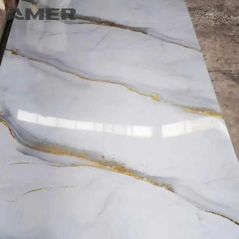 Amer factory price oem 1220*2440mm black and silver high gloss marble wall panel