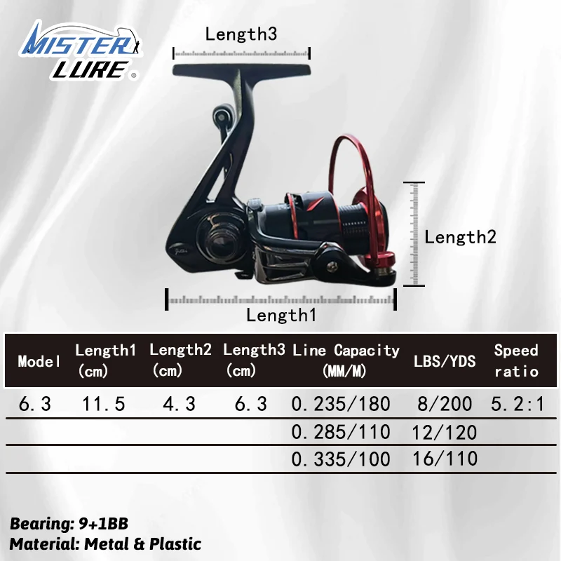 MISTER LURE 1000-4000 Series 20KG MAX Spinning Fishing Reel Speed Ratio 5.2:1