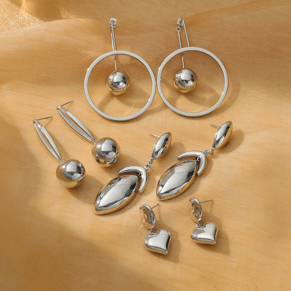 Glossy Ball Water Teardrop Dangle Stud Earrings Women Hypoallergenic Titanium Heart Shape Jewelry Stainless Steel Perfect Gift