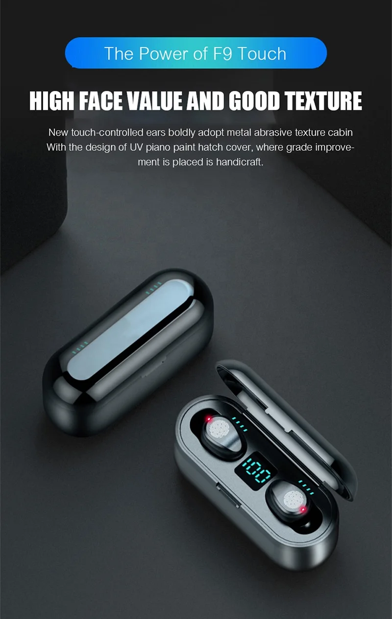 Mini Headphones F9 Tws BT5.0 Wireless Earbuds Earphone With 1200mah Charging Sports Gaming Headset With Led Display Headphone