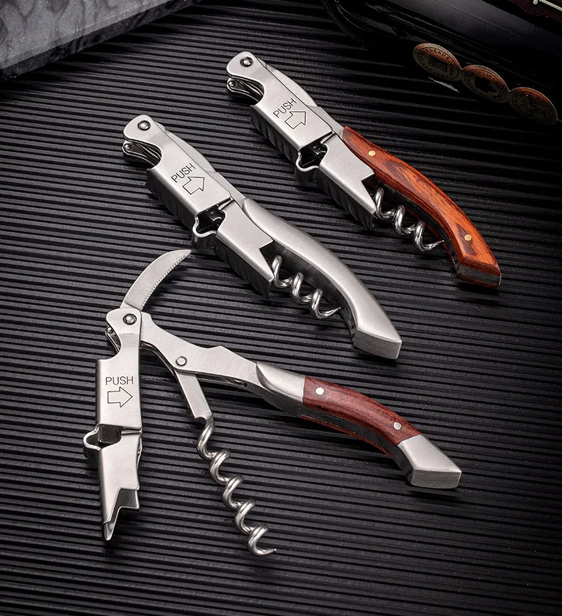 N013 Wooden Bottle Opener Kitchen Accessories Stainless Steel Corkscrew Wine opener with Wooden Handle Beer wine opener