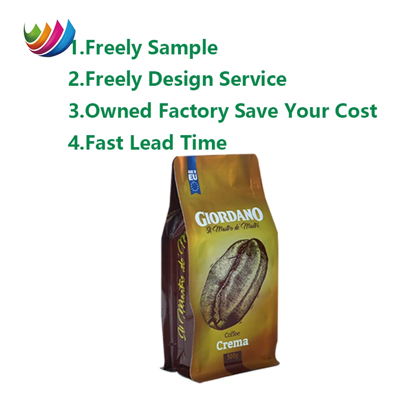 Coffee Bag 340g 500g 1kg Custom Print Flat Bottom Stand up Coffee Bag Coffee Bean Bags Packaging Pouch With Valve and Zipper