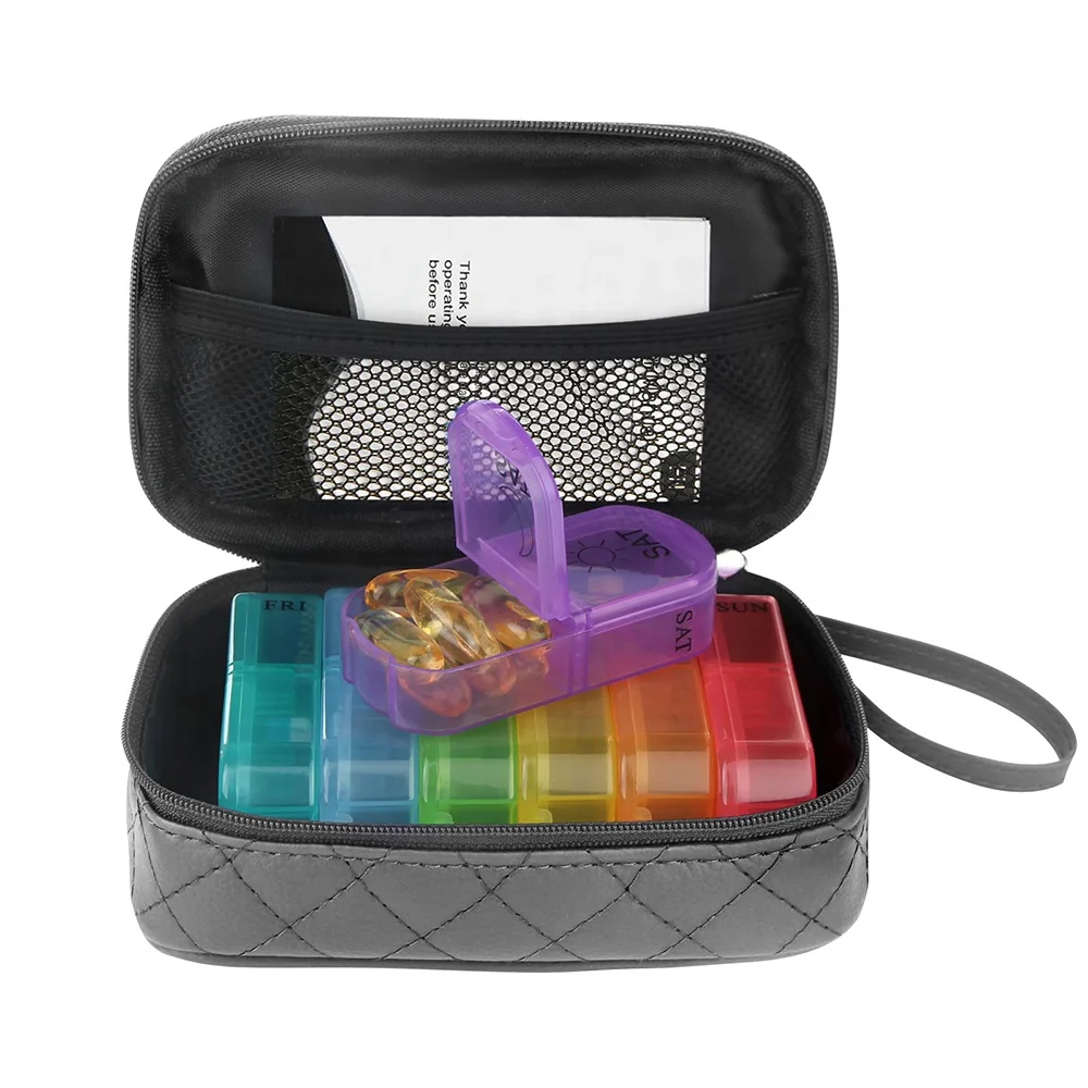 Wholesale PU Leather Weekly Organizer 7 Days Portable Travel Pill Pocket Case For Vitamin Medication