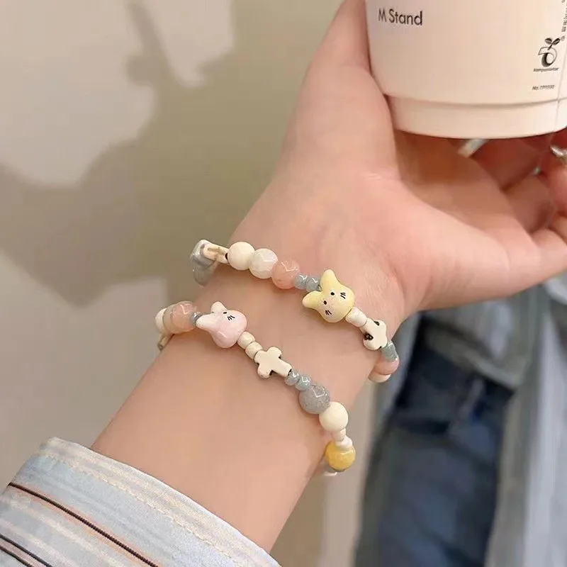 Ins Ceramic Colorful Beaded Bracelets for Women Cute Cartoon Couple Bracelet Bestie Gifts Jewelry