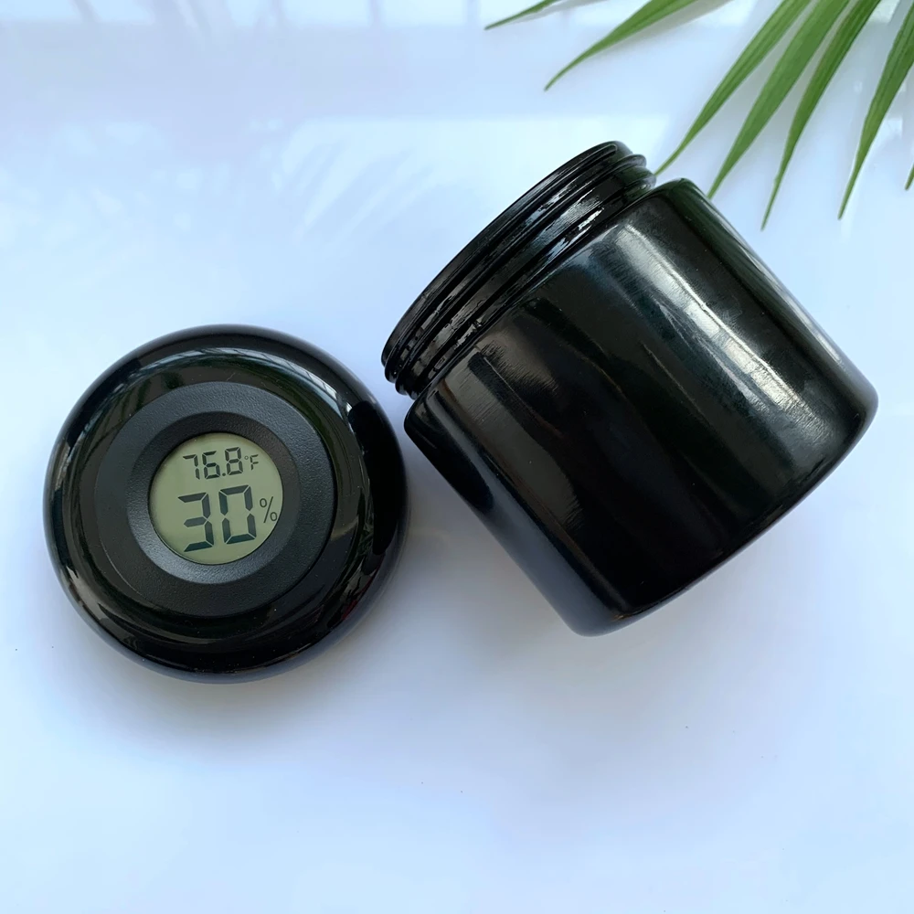 Hygrometer moisture Thermometer cover 500g 80g 50g 1000ml 16oz Hay drugs flower jar with black glass bottle jar