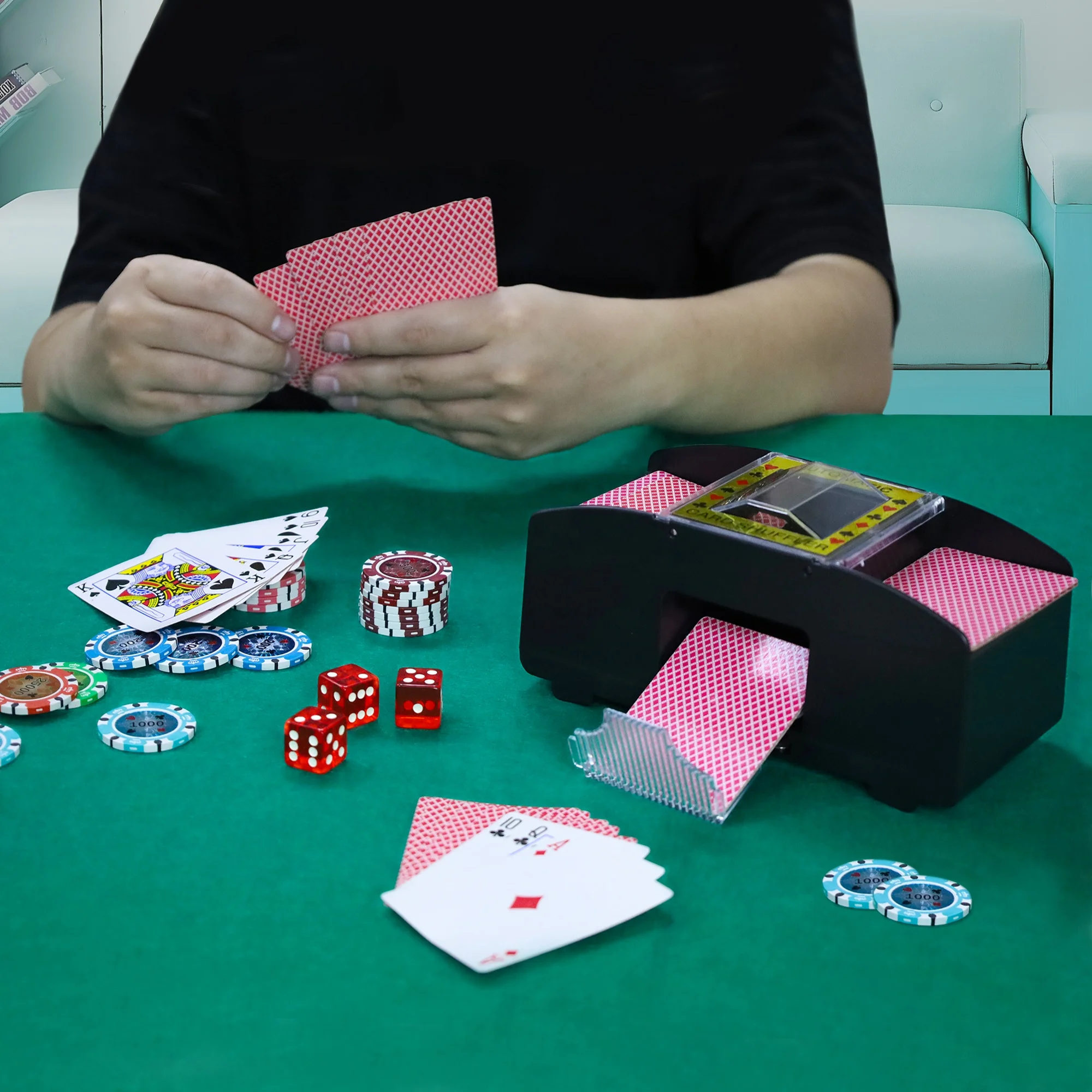 EASTOMMY ET-103601 Black Red Card Shufflers Chips Game Machine Card Holders