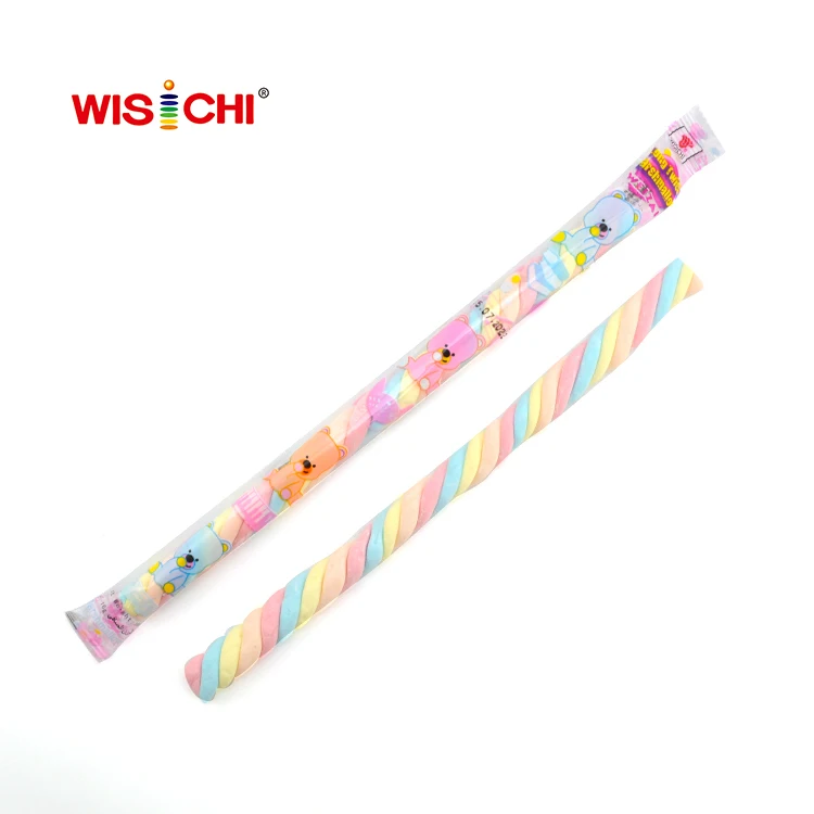 Free sample 16g multicolour individual packing long twisted marshmallow soft and fluffy marshmallow