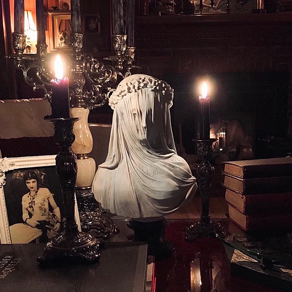 The Veiled Lady  Gothic Sculpture Bust  Cloaked Woman Statue  Macabre Art and Oddities Home Decor 19th Century Museum Replica