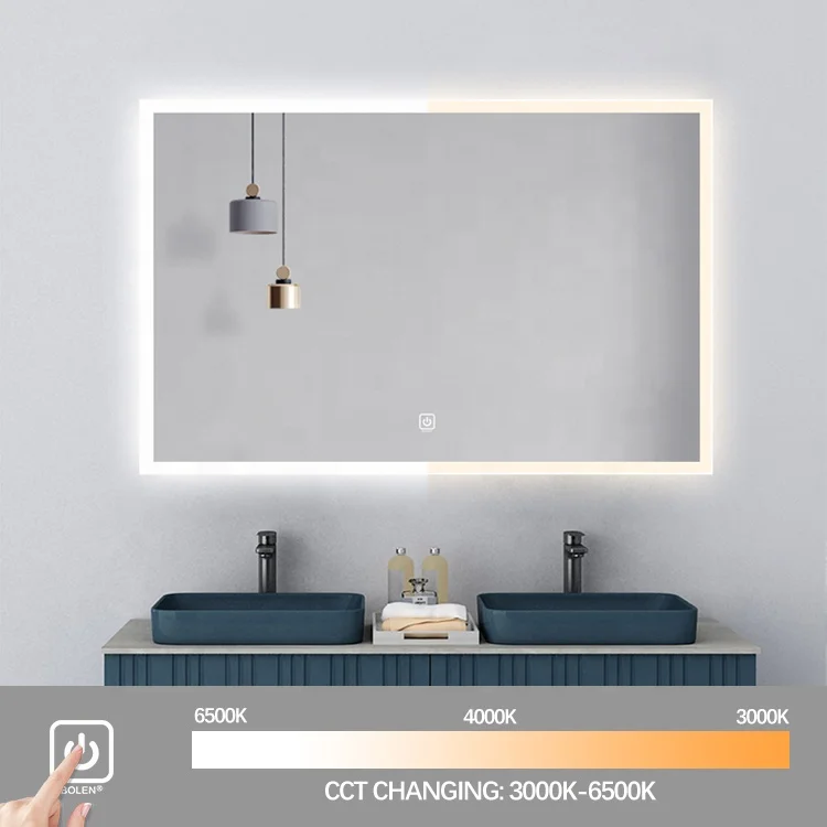 IP66, ROHS, CE LED Backlit Bathroom Mirror With Led Light  Bathroom Smart Mirror With Backboard For Hotel Home Decor