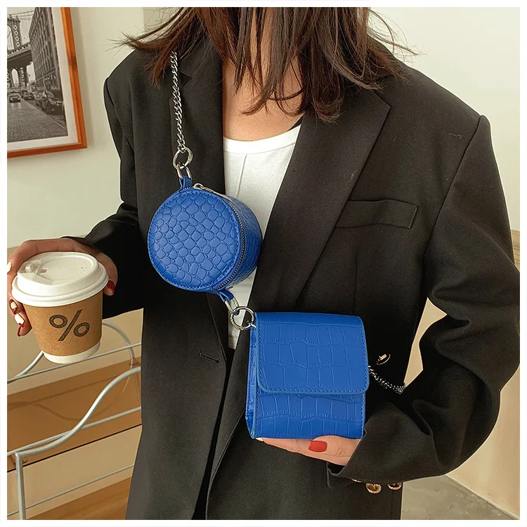 2022 new summer versatile solid color shoulder Pouch Two piece simple crocodile chain crossbody bag