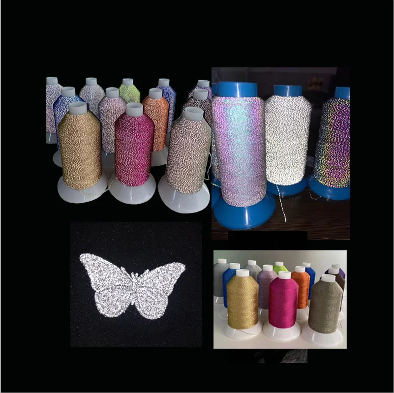 Разноцветная Светоотражающая катушка 120D из 100% полиэстера для вышивки нить машинного шитья вязания одежды модная этикетка