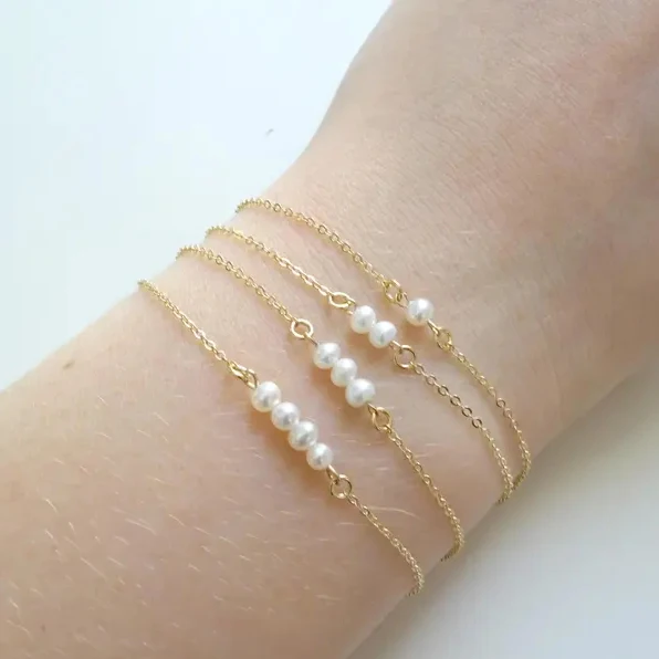 Zooying Tiny Gemstone Bridesmaid Jewelry  Dainty Pearl Bracelet for Women Personalized Birthstone, June Gemini Zodiac