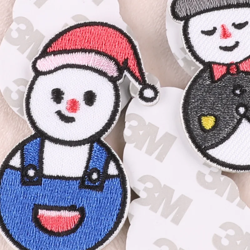 lovely christmas holiday self-adhesive snowman design embroidered decoration patch for bag hat
