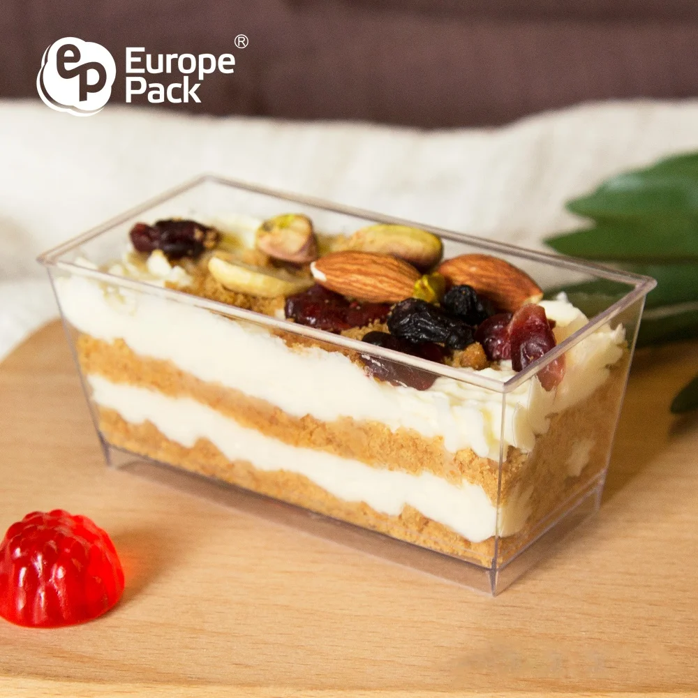 Hot sale rectangle disposable any color custom cup hard plastic container for dessert