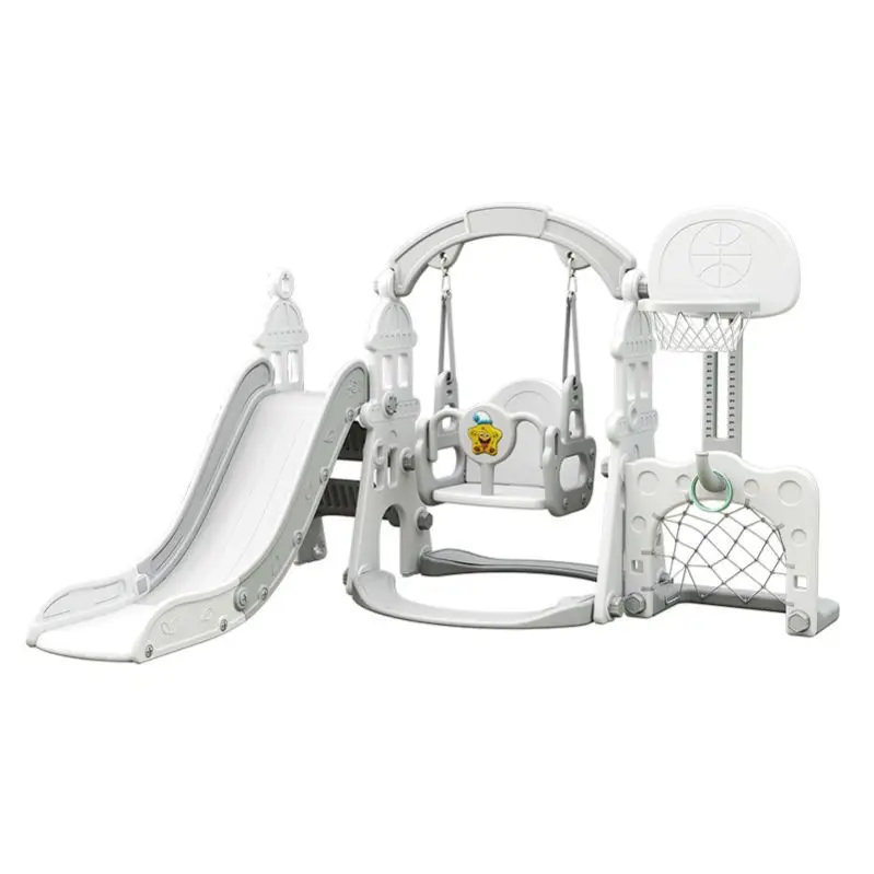 Home safety 5 in 1 baby plastic kids slides with swing indoor playground set