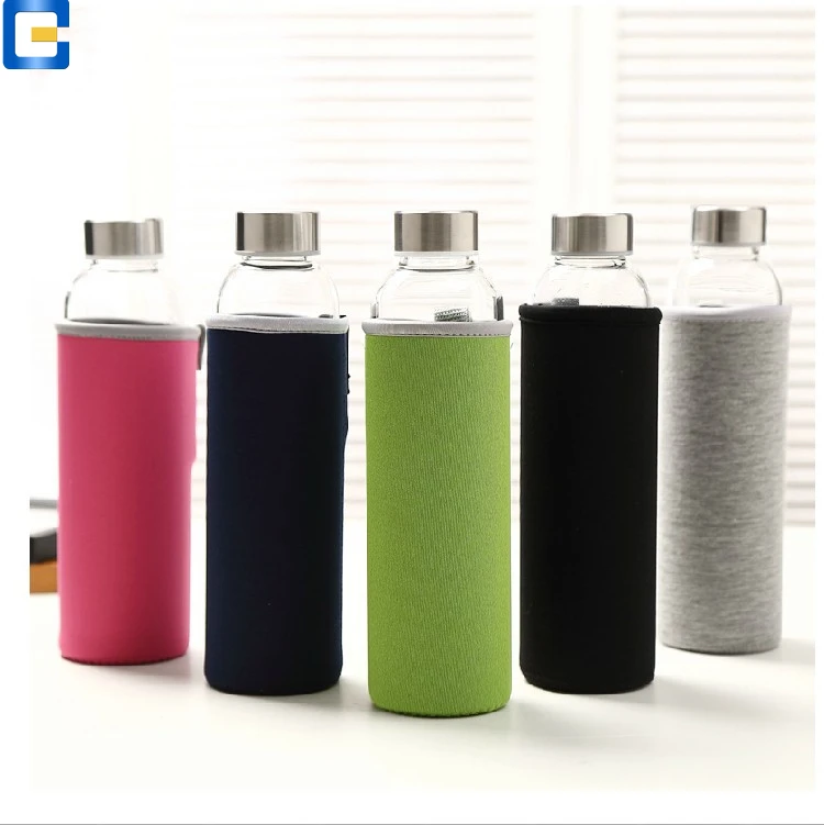 Спортивная бутылка 1 л, 1000 мл, стеклянная бутылка для воды с рукавом