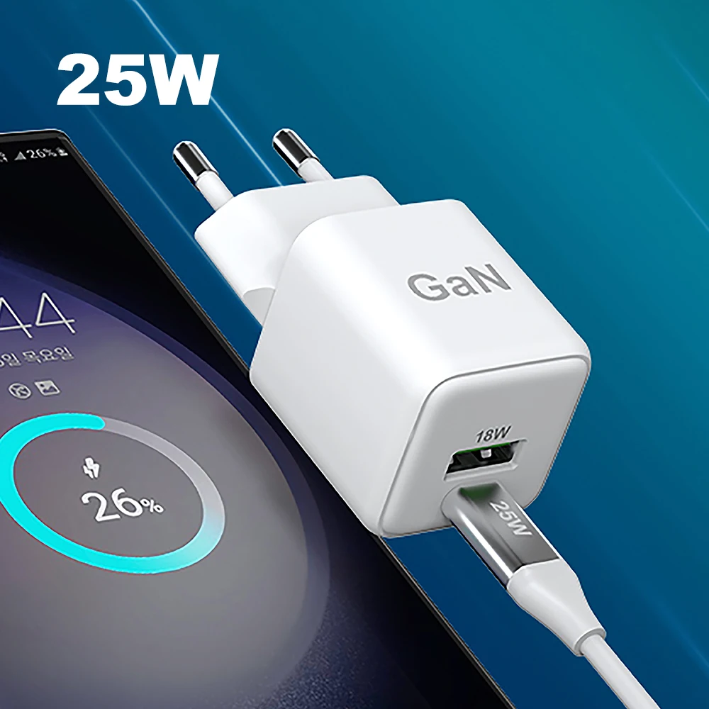 Mobile Phone Type C Super Fast Charging Plug 25W 18W PD Charger GaN USB C Power Adapter for IPhone Samsung charger type c