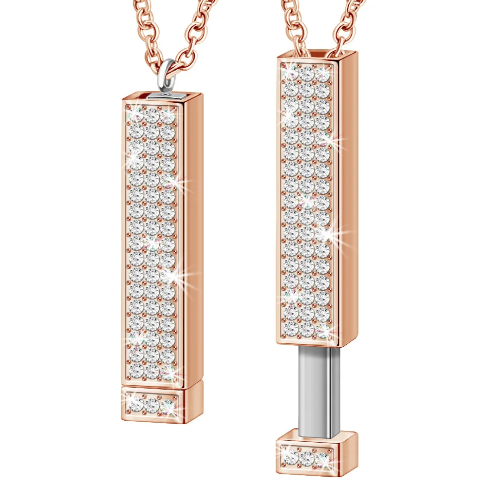 Customizable Stainless Steel 3d Bar Pendant Necklace Retractable Feature Classic Unisex Party Engagement Pearled Letter