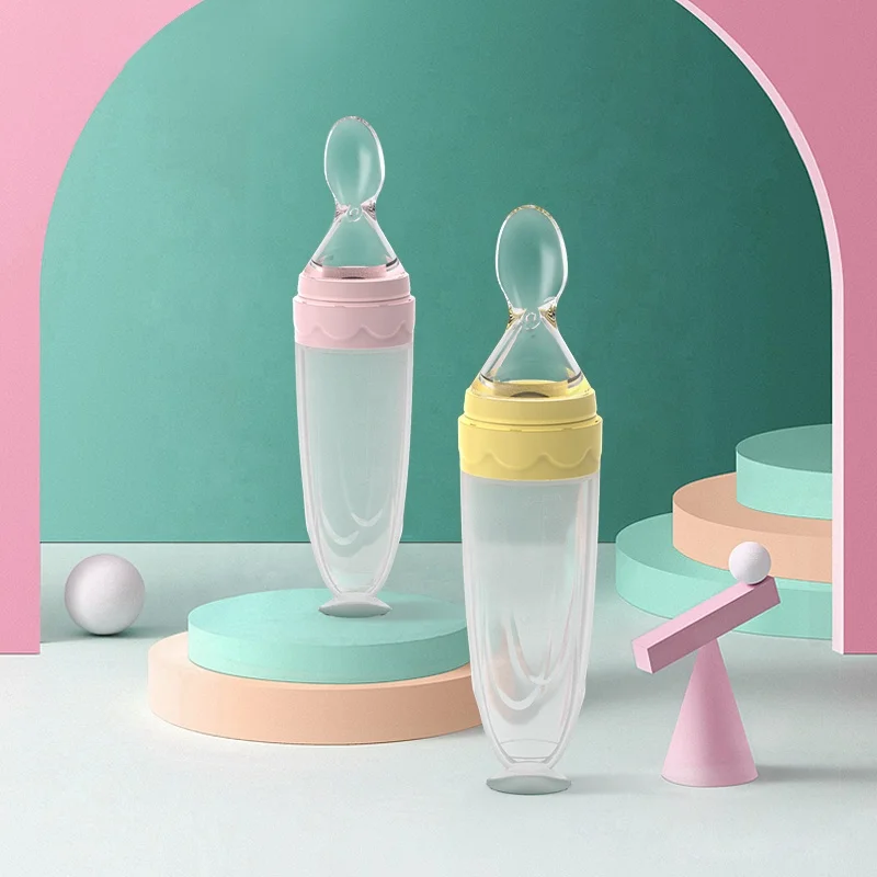 OEM Service High quality silicone material suction food  bottle feeding bottle baby feeder spoon