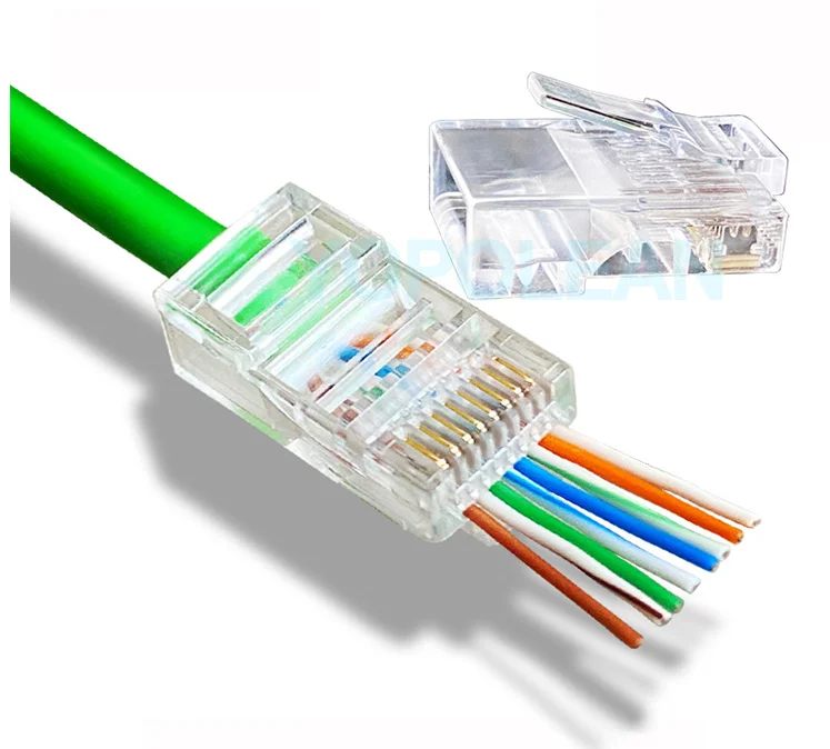 Ethernet RJ45 Pass Through Modular Plug Connector male Cat5e Cat6 RJ45 Connector