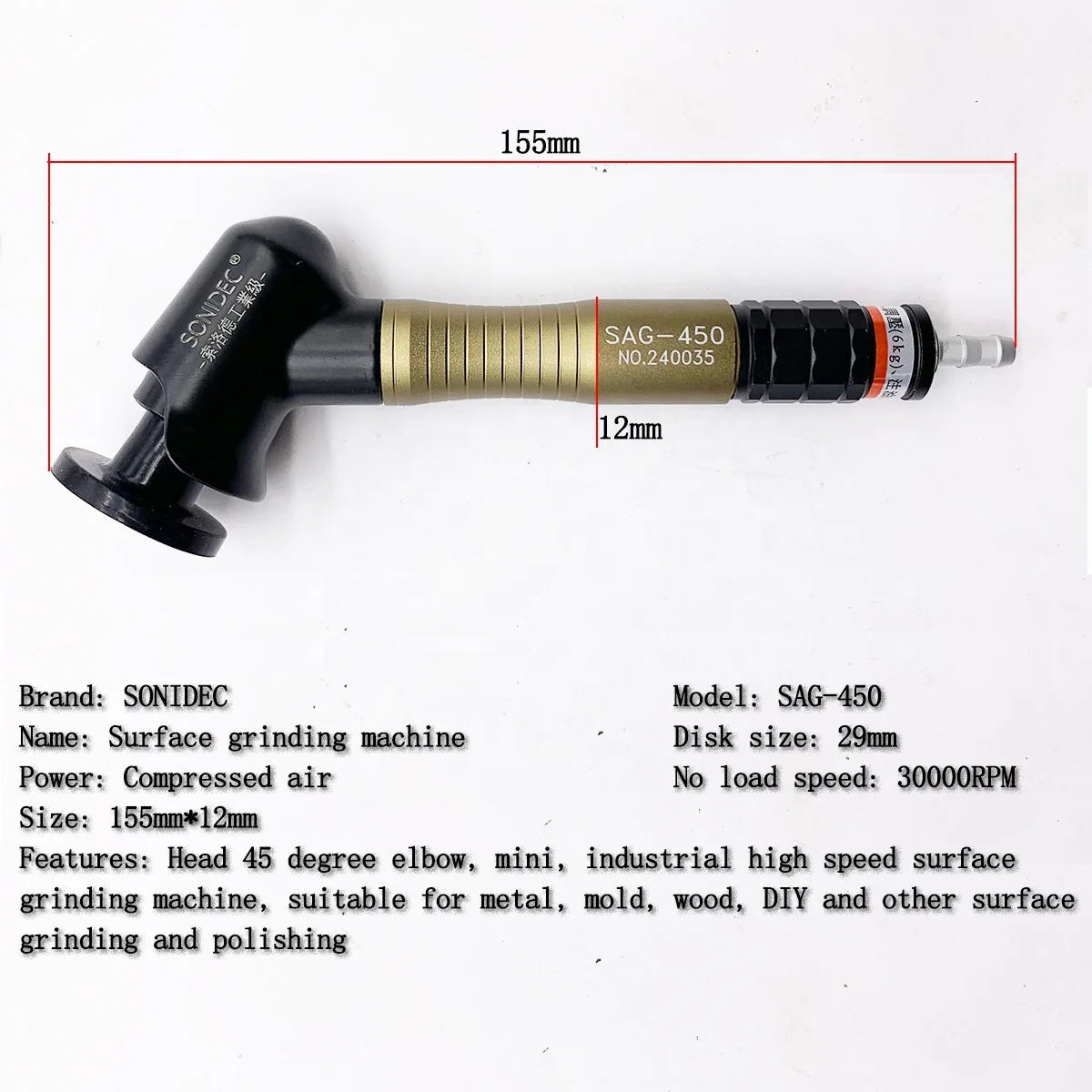 SONIDEC Pneumatic Grinders Die Grinder Crankshaft Polishing Machine SAG-450 SAG-900 SAG-A450 Inner Hole Flat Surface Grinding