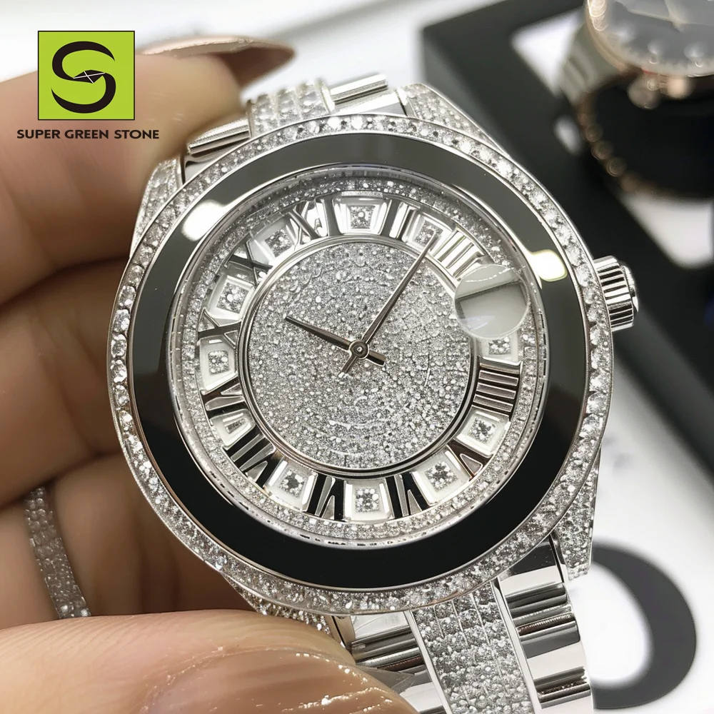 SuperGS Modified 18K Gold Full Diamond Series 6104 Accessories Synthetic Sapphire Watch Dial For Aftermarket Watch Refurbished