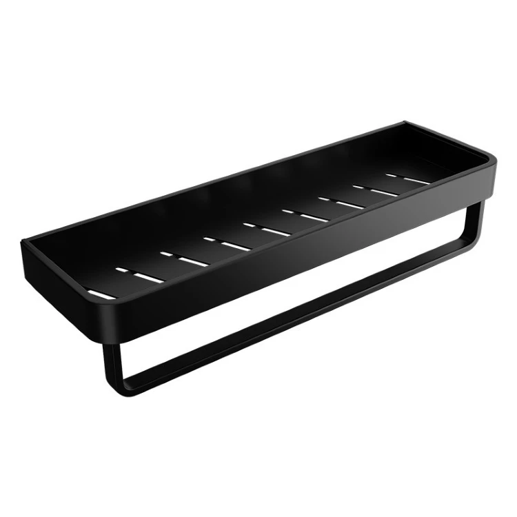 Ermo wall mounted bathroom shelf black space aluminum shower shelf  hole-free toilet towel storage rack with pole