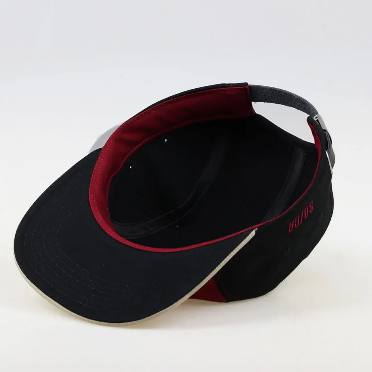 
Manufacturer Wholesale Black Cotton Plain Woven Label 5 panel Camping Cap Hat Flat Brim 