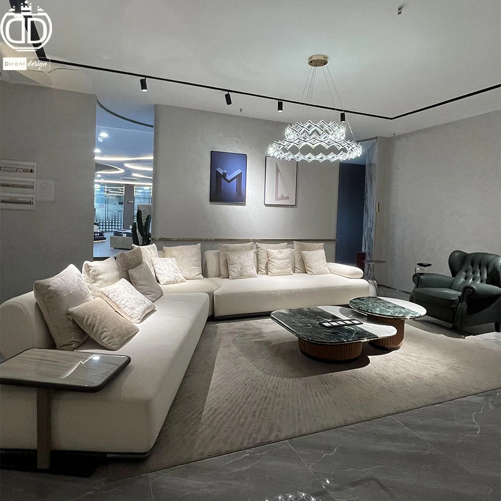 Foshan furniture high quality nordic boucle teddy italian designer l shape beige villa sofas for home luxury