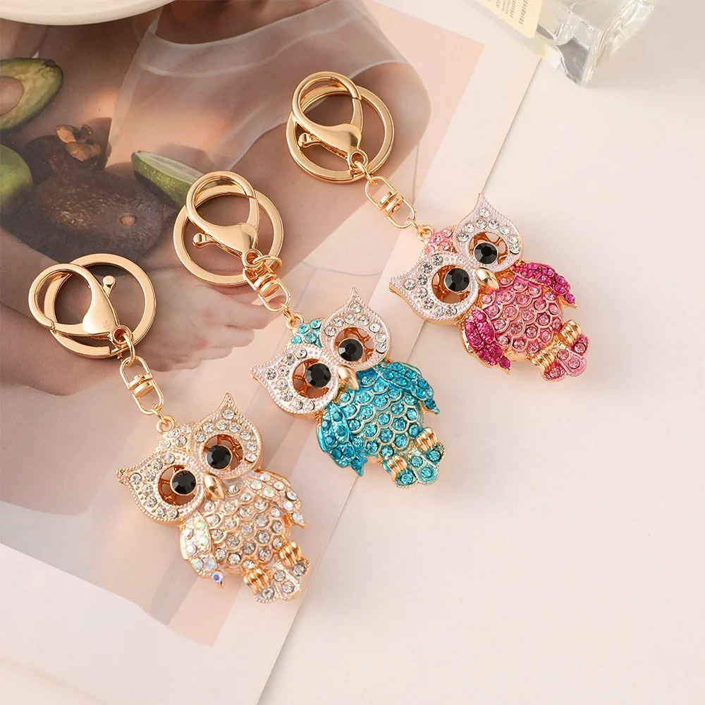 Lovely Shiny Diamond Crystal Rhinestones Purse Charm Handbag Car Pendant Sparkling Animal Bird Owl Key Ring Keychain For Women