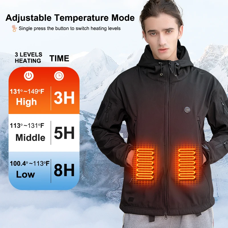OEM Washable Three-speed temperature control Heated Jacket With Battery winter 5V Hooded Heated jackets coat