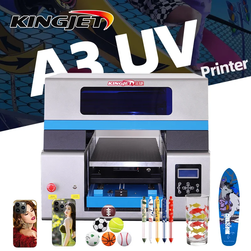 Small Size Desktop  CMYK UV Varnish Printer A3 3360 Phone Case Glass Acrylic 2 Printhead Printer  White Led UV Printers