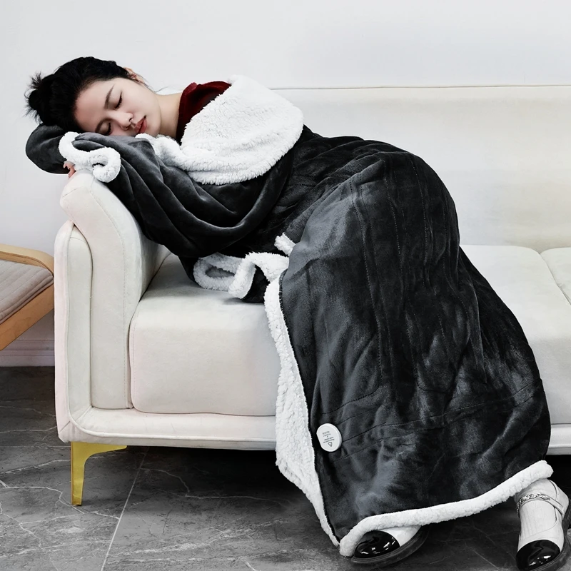 Flannel & Sherpa Wearable Electric Blanket With 6 Heat Levels,Wearable Heated Throw Blanket For Home and Office Use