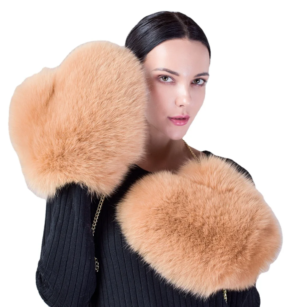 winter warm fox fur gloves ladies chain popular style real warm fox fur hand gloves