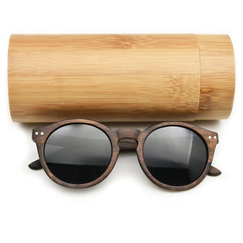 Du Mu Wood Sunglasses Bamboo Case UV400 Polarized Lens Fashion Brand New Round Wooden Sunglasses