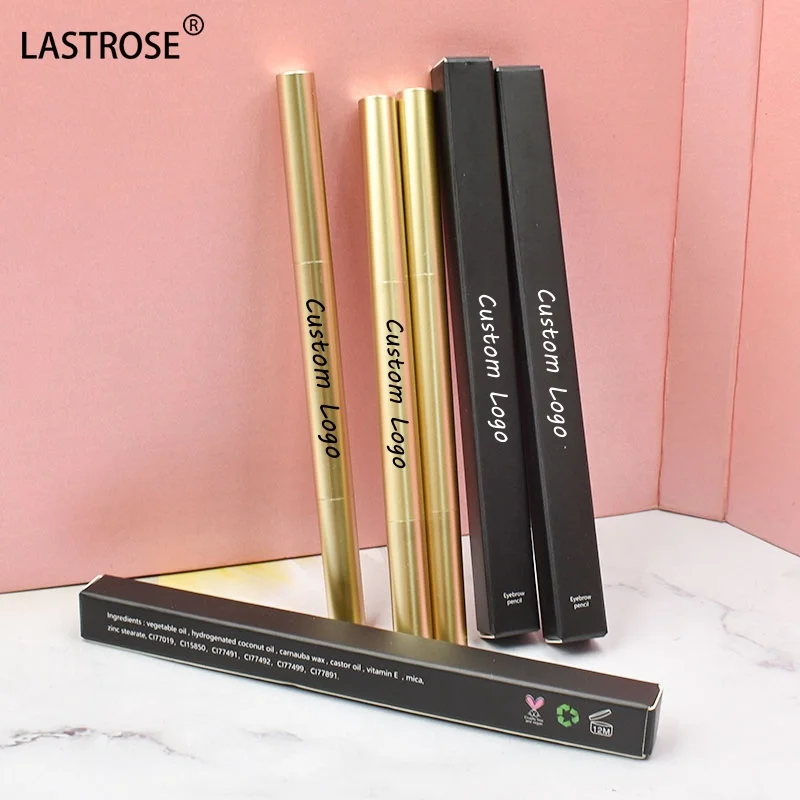 Gold Triangle Double Sided Eye Brow Pencil With Brush Private Label Eyebrow Pencil Gold Color Brown Eye Brow Pencil