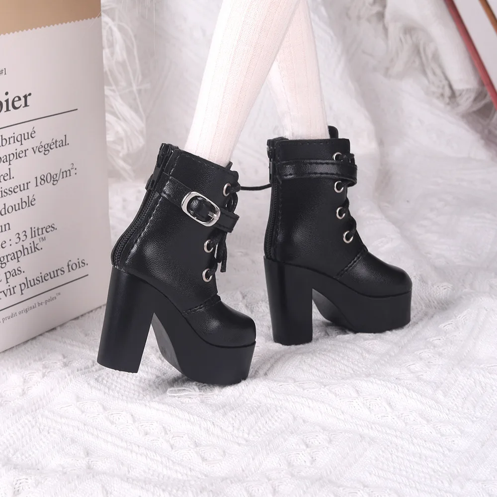 60cm Doll Black High-heeled Martin Boots 3 Points Bjd Doll Shoes Dress Up Accessories