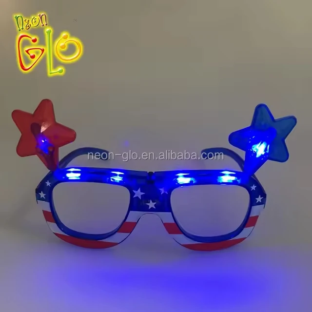Independence Day Flashing Light up Glasses American Flag Sunglasses Frame with LED 4th of July Patriotic USA Sunglasses