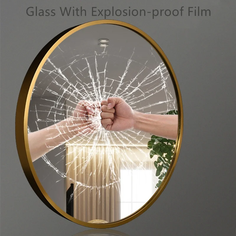 European Light Luxury Style Mirror Black Aluminum Frame Led Round
