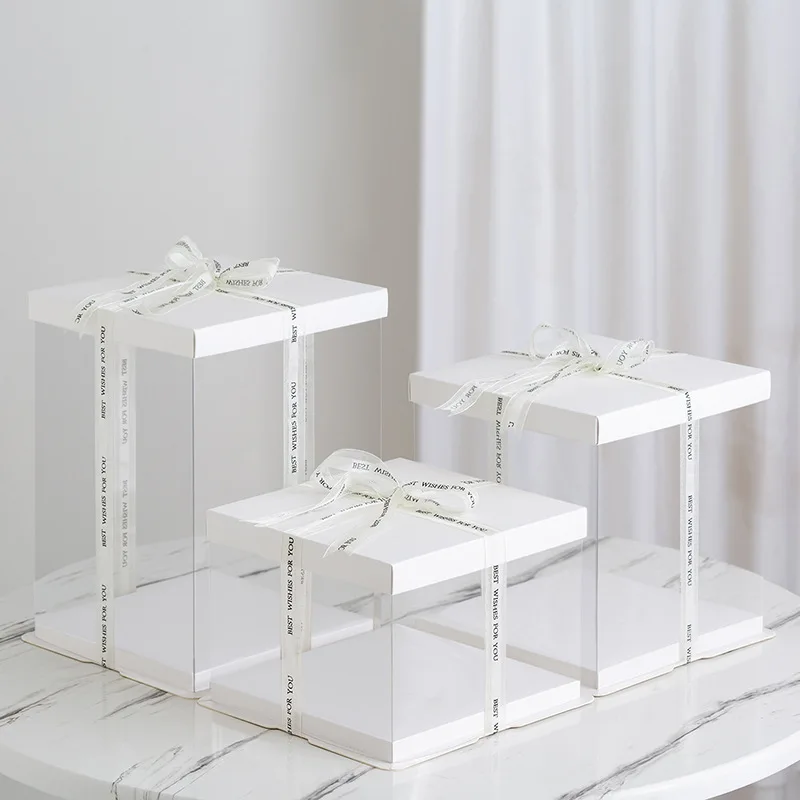 Customized Square PET Clear Tall Box for Tiered Cakes High Box for 3 layer cakes