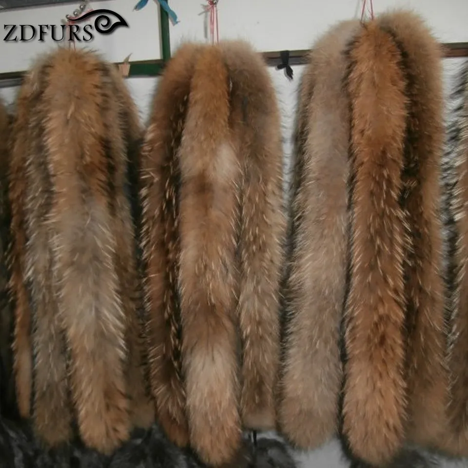 ZDFURS * Натуральная меховая отделка из меха енота с меховой отделкой пуховое пальто капюшоном воротник 68 см 11