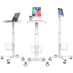 Height Adjustable Medical Rolling Trolley Custom Computer Laptop Tablet Monitor Cart For Hospital