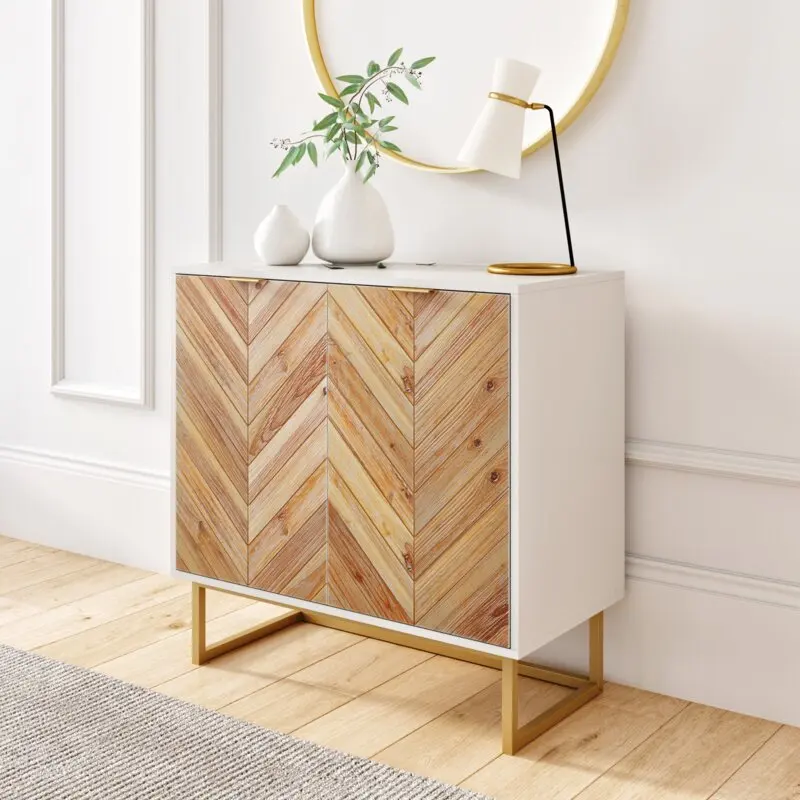 Wooden chest drawers storage cabinet herringbone design double dressers organizers for Living Room and Bedroom