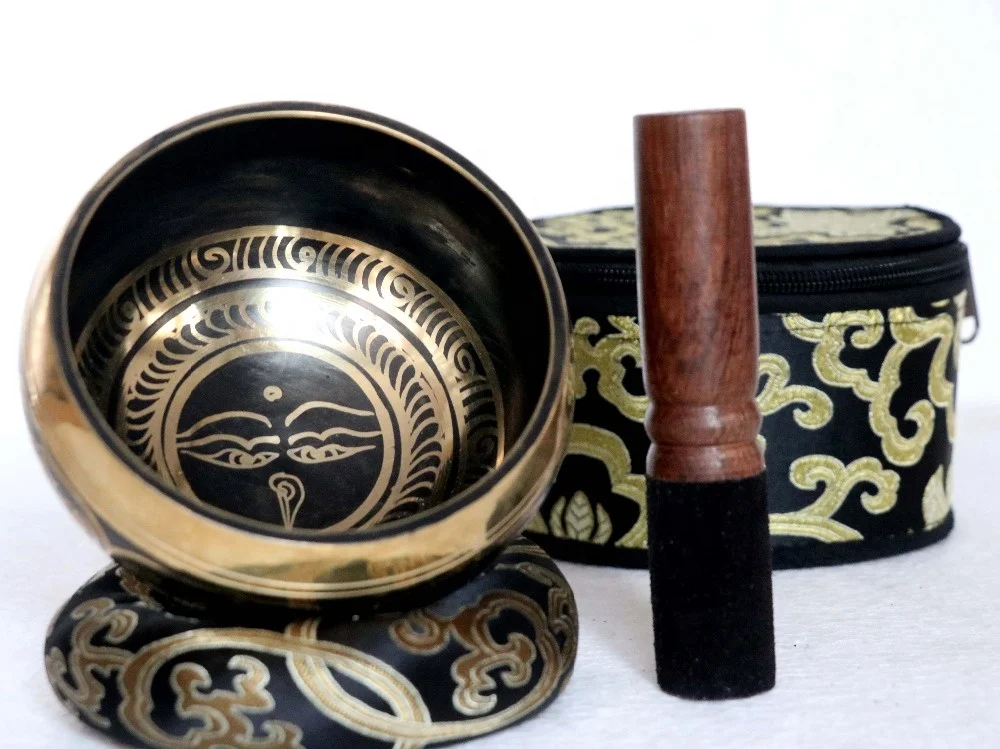 Brass Buddha Eyes Yoga Meditation Singing Bowl Custom Sound Therapy Healing with Box Cushion Striker Metal Model Souvenir