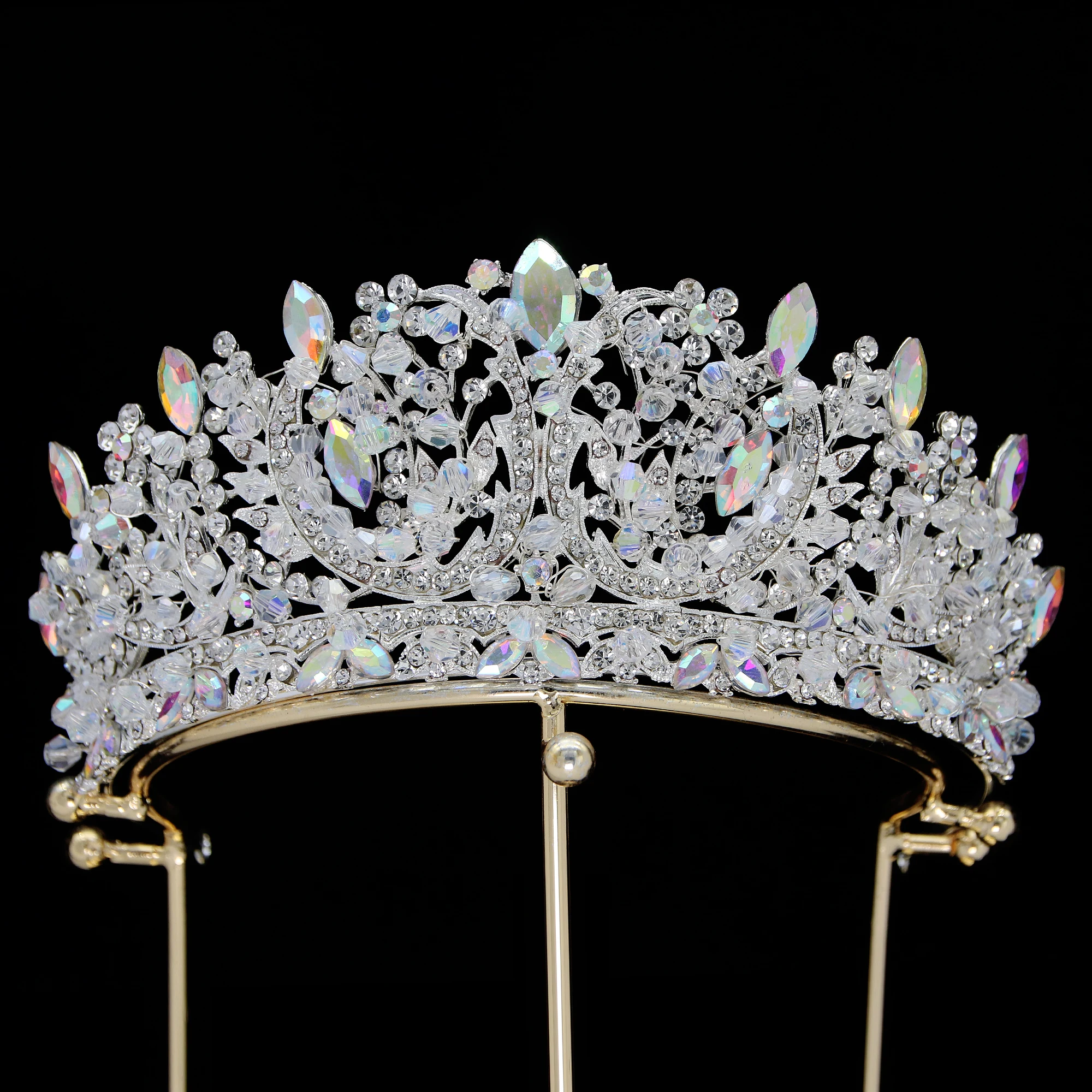 luxury princess silver rhinestone full crystal pageant wedding bridal handmade crown and tiara for women