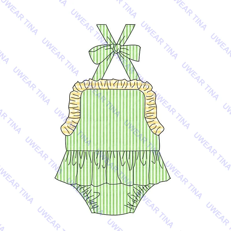 Monogram Bikini Swimsuit For Baby Toddler Kids Seersucker Brother Sister Matching Bathing Suit Swim Trunks
