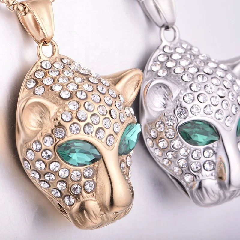 Leopard Animal 18 K Vaccum Gold Plated Iced Out Luxury Pendants Necklaces Accessories Wholesale Price
