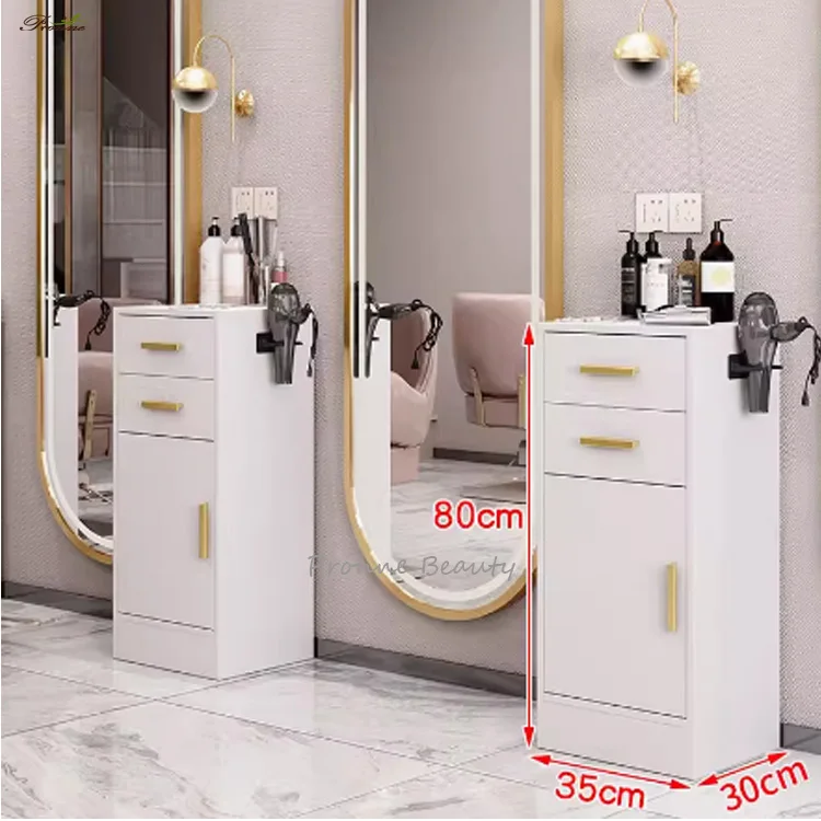 modern white elegant hair salon multifunctional storage shelf barbershop trolley cabinet
